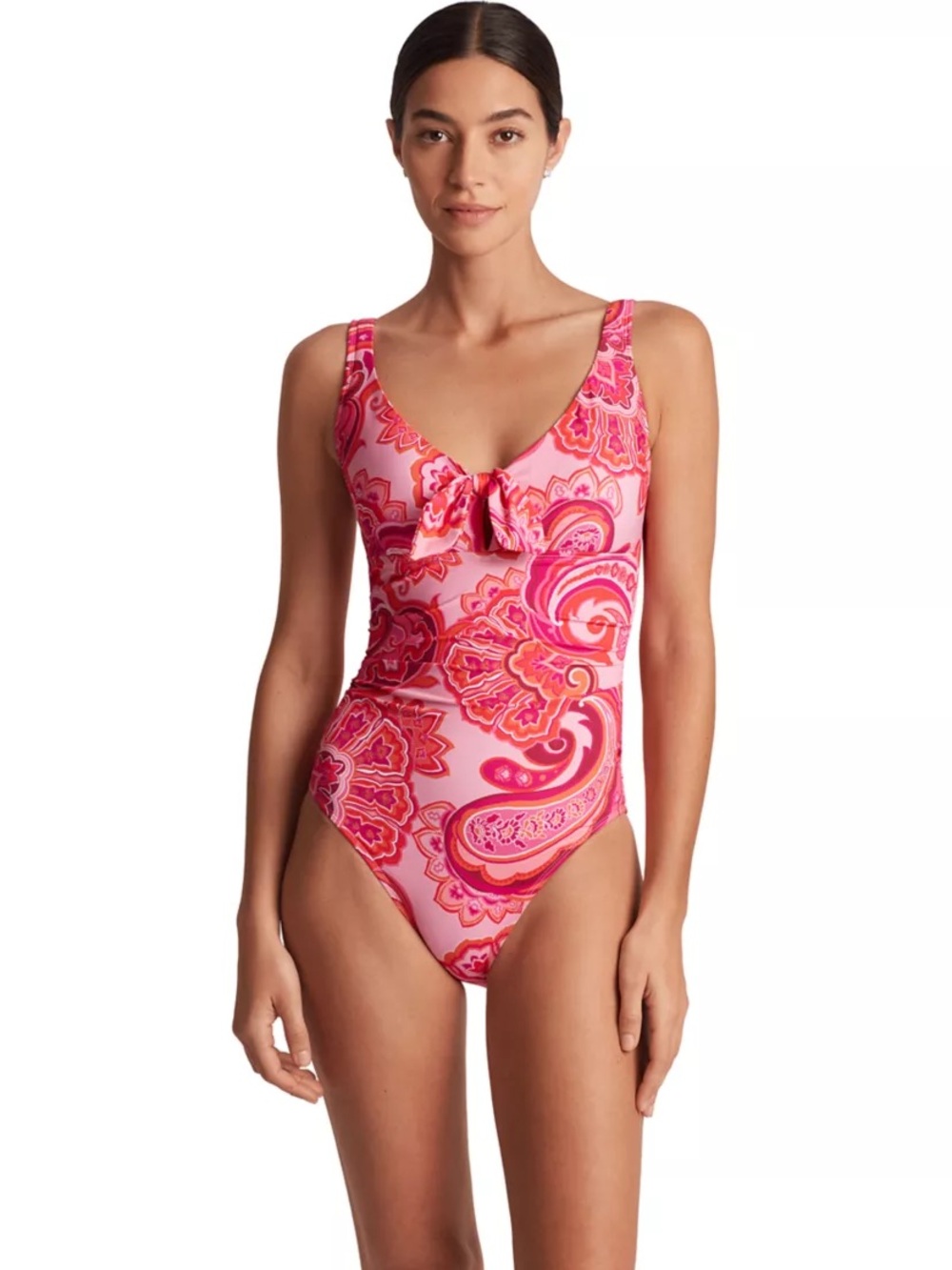 NWT Lauren Ralph Lauren Printed Tie-Front One-Piece Swimsuit, Size 16